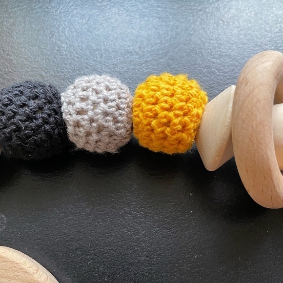 BAT WOODEN STROLLER CHAIN, RATTLE, AND PACIFIER CLIP - Picture 6 of 7